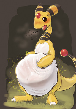 belly_rub burping tail vore yellow_body .f_9578 nintendo pokemon ampharos generation_2_pokemon pokemon_(species) hi_res
