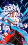 athletic athletic_humanoid athletic_male aura clothed clothing fur glistening grey_body grey_fur hair long_hair male shirtless solo super_saiyan_5 text white_hair naironkr dragon_ball dragon_ball_heroes goku animal_humanoid humanoid mammal mammal_humanoid primate primate_humanoid saiyan english_text hi_res signature