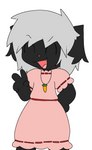 anthro black_body carrot clothed clothing cosplay eyes_closed food fur greeting grey_hair hair male open_mouth plant simple_background smile solo tongue vegetable white_background koredex touhou kae_(koredex) tewi_inaba lagomorph leporid mammal rabbit digital_media_(artwork) flat_colors hi_res