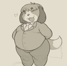 accessory anthro bangs belly cartoon_freckles clothed clothing collared_shirt cute_fangs dipstick_tail dress_shirt eyes_closed fangs floppy_ears freckled_face freckles hands_behind_back happy heart_symbol male markings motion_lines necktie open_mouth open_smile overweight overweight_anthro overweight_male shirt shortstack shortstack_male slacks smile solo standing suit suit_jacket tail tail_markings tail_motion tailwag teeth thick_thighs tight_clothing topwear cafongterua animal_crossing nintendo digby_(animal_crossing) canid canine canis domestic_dog mammal shih_tzu toy_dog 2026 digital_drawing_(artwork) digital_media_(artwork)