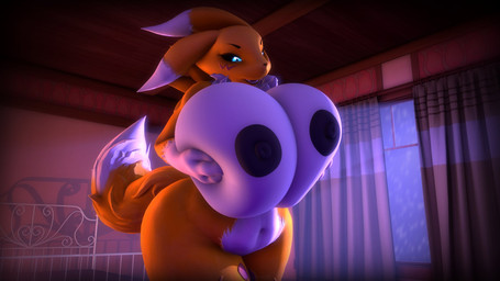 anthro areola bed big_breasts black_areola black_nipples blue_eyes breasts curtains female furniture huge_breasts hyper hyper_breasts inside nipples nude solo tail thick_thighs not_person420 warfaremachine_(modeler) bandai_namco digimon warfare_renamon canid digimon_(species) mammal renamon 16:9 3d_(artwork) digital_media_(artwork) hi_res widescreen