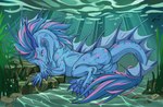 anus blue_anus blue_body blue_claws blue_eyes blue_fur blue_horn blue_mane blue_pawpads blue_pussy blue_scales butt claws female feral fur genitals horn looking_at_viewer mane pawpads presenting presenting_anus presenting_hindquarters presenting_pussy pussy scales seaweed solo underwater water sever1220 mythology aquatic_dragon dragon marine mythological_creature mythological_scalie scalie