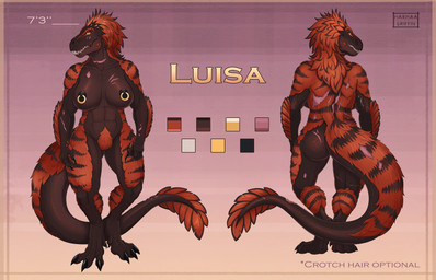 abs anthro big_breasts black_nipples breasts brown_body butt claws feathers featureless_crotch female multiple_angles muscular muscular_female nipple_piercing nipple_ring nipples non-mammal_breasts non-mammal_nipples orange_body orange_feathers piercing pubes ring_piercing scar simple_background solo tail teeth toe_claws yellow_eyes harmaagriffin luisa_(rex5611) dinosaur feathered_dinosaur feathered_scalie prehistoric_species reptile saurischian scalie theropod tyrannosaurid tyrannosauroid tyrannosaurus tyrannosaurus_rex hi_res model_sheet