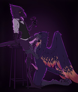 anthro anthro_on_anthro beak biped bodily_fluids bottomless butt claws clothed clothed/nude clothed_anthro clothed_male clothing cum cum_in_mouth cum_inside cum_on_beak cumshot cumshot_in_mouth dripping duo ejaculation erection feathers feet fellatio fingers genital_fluids genitals kneeling male male/male nude nude_anthro nude_male oral penile penis precum precum_drip scutes sex slim smile standing tail tail_feathers tapering_penis toes wings ruaidri isaac_(ruaidri) avian bird