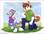 2016 accessory anthro applepup biped black_nose blowing_bubbles blue_eyes bottomwear bow_ribbon brown_nose canid canine canis child clothed clothing curled_tail diaper dipstick_tail domestic_dog dress duo felid feline female fur furgonomics grey_body grey_fur hair_accessory hair_bow hair_ribbon husky male mammal markings multicolored_body multicolored_fur nordic_sled_dog open_mouth orange_body orange_ears orange_fur orange_tail pantherine pants pawpads pink_inner_ear pink_pawpads ribbons shirt spitz sundress t-shirt tail tail_markings tiger topwear two_tone_body two_tone_fur two_tone_tail wearing_diaper white_body white_fur white_tail young young_anthro young_female