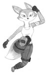 absurd_res anthro belt bottomwear breasts brown_eyes canid canine cleavage clothed clothing efradraws esotropia female fox fur gloves handwear hi_res mammal pants shirt smile solo spark:_a_space_tail tank_top topwear vix_(a_space_tail)