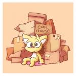 anthro biped border box brown_eyes container fur male simple_background sitting solo white_border yellow_body yellow_fur deadlycomics cornbread_(deadlycomics) domestic_cat felid feline felis mammal 1:1 2018 digital_media_(artwork)