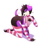 all_fours anthro black_body black_fur clothing collar femboy fur heart_eyes heart_symbol leash leash_in_mouth legwear male object_in_mouth one_eye_obstructed pawpads purple_body purple_fur raised_arm solo thigh_highs white_body white_fur novaberry earriion_(earriion) beagle canid canine canis domestic_dog hunting_dog mammal scent_hound digital_media_(artwork) hi_res