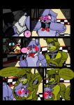 2015 animatronic anthro avj_(artist) bear blush bonnie_(fnaf) comic dialogue english_text five_nights_at_freddy's five_nights_at_freddy's_3 freddy_(fnaf) glowing glowing_eyes hi_res lagomorph leporid machine mammal rabbit robot scottgames springtrap_(fnaf) text