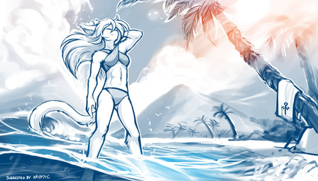 abs ambient_silhouette anthro arm_tuft athletic athletic_anthro athletic_female beach bikini clothed clothing criss-cross_bikini digitigrade elbow_tuft eyes_closed female group hair long_hair midriff mountain navel outside palm_tree partially_submerged plant pose sea seaside silhouette skimpy smile solo_focus swimwear towel tree tuft two-piece_swimsuit water wave wet wind conditional_dnp tom_fischbach twokinds king_adelaide ambient_bird ambient_flier avian basitin bird mammal 2021 7:4 adobe_photoshop_(artwork) digital_media_(artwork) hi_res monochrome restricted_palette sketch