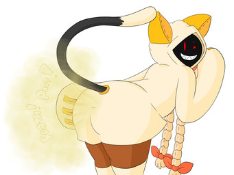 bent_over big_butt biped braided_hair butt cloak cloak_only clothed clothing dark_body dark_skin dipstick_tail dot_eyes fart fart_cloud fart_fetish female furgonomics grin grinning_at_viewer hair hair_bows hood legwear long_hair looking_at_viewer looking_back looking_back_at_viewer markings one_eye_closed onomatopoeia pigtails raised_tail rear_view red_eyes shadow_face sharp_teeth simple_background simple_eyes smile smiling_at_viewer solo sound_effects tail tail_markings tan_hair teeth text thick_thighs twin_braids white_background wink winking_at_viewer yellow_fart_cloud drawful-s arc_system_works blazblue taokaka animal_humanoid felid felid_humanoid feline feline_humanoid humanoid kaka_(blazblue) mammal mammal_humanoid 2026 4:3 digital_drawing_(artwork) digital_media_(artwork) hi_res