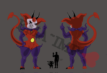 anthro black_claws black_eyes black_horn black_markings claws clothed clothed_male clothing demi_impmon fur grey_background handwear horn male markings not_furry pupils red_body red_fur simple_background solo tail white_pupils ema_imp~ bandai_namco digimon fan_character demon digimon_(species) hybrid imp impmon digital_media_(artwork) hi_res watermark