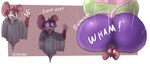 anthro back_boob between_buttocks big_breasts big_butt breasts butt butt_crush butt_focus butt_slam butt_smother crush dominant dominant_female duo facesitting falling_on_another female huge_breasts huge_butt larger_female looming male male/female motion_lines onomatopoeia rear_view scared sitting_on_another size_difference smaller_male smothering smush sound_effects text oliburgob paprika_(olibur) tek_(tekandprieda) bovid bovine cattle mammal mouse murid murine rodent 7:3 absurd_res hi_res
