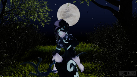 anthro bow_(weapon) breasts butt female fluffy glowing glowing_stripes looking_at_viewer moon night nude nude_female outside ranged_weapon solo stripes weapon mr._lago valcon_(modeler) league_of_legends riot_games tencent kindred_(lol) lamb_(lol) bovid caprine mammal sheep 16:9 3d_(artwork) blender_(artwork) blender_cycles_(artwork) digital_media_(artwork) hi_res watermark widescreen
