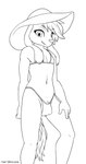 anthro ari_(nerdmouse) balls barely_visible_balls barely_visible_genitalia barely_visible_penis bikini bulge canid canine canis clothed clothing crossdressing detailed_bulge domestic_dog eyebrow_through_hair eyebrows genital_outline genitals girly grin hair hat headgear headwear hi_res hunting_dog line_art looking_at_viewer male mammal monochrome navel nerdmouse penis penis_base penis_outline saluki sighthound simple_background smile solo standing sun_hat swimwear translucent translucent_hair white_background