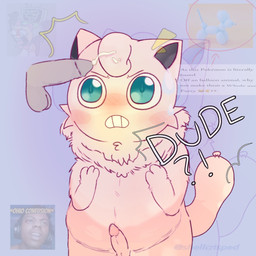 annoyed anthro belly blush bodily_fluids chest_tuft cum duo genital_fluids genitals humanoid_genitalia humanoid_penis male penis slightly_chubby slightly_chubby_male tuft shellcrisped nintendo pokemon anon generation_1_pokemon jigglypuff pokemon_(species) 1:1 hi_res meme