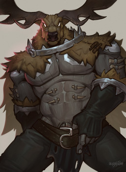 abs anthro antlers barely_visible_genitalia barely_visible_penis belt biped black_bottomwear black_clothing black_pants bottomwear bridge_piercing brown_body brown_fur clothing empty_eyes facial_piercing fingerless_gloves fur genitals gloves handwear horn male male_anthro muscular muscular_anthro muscular_male nose_piercing pants pecs penis piercing solo white_eyes deaddragonp identity_v bane_(identity_v) deer mammal 2025 digital_media_(artwork) hi_res