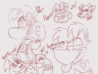 anthro breaking_the_fourth_wall duo female humor male male/female pose puppet puppet_show naughtymutt rayman_(series) ubisoft phoebe_dalmatian rayman canid canine canis dalmatian domestic_dog humanoid mammal raypeople_(rayman) absurd_res hi_res pinup