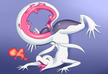 5_toes anthro anus autopenetration barefoot biped digitigrade feet female fire genitals gradient_background masturbation penetration simple_background solo tail tail_fetish tail_in_own_pussy tail_in_vagina tail_insertion tail_masturbation tail_play toes tongue upside_down vaginal vaginal_penetration vulva white_body white_skin white_vulva kurisu_ams nintendo pokemon generation_7_pokemon lizard pokemon_(species) reptile salazzle scalie shiny_pokemon hi_res