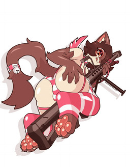 anthro bell brown_hair bulge butt claws clothing collar ear_tuft eyewear femboy glasses gun hair leash legwear male orange_eyes panties pawpads paws presenting presenting_hindquarters ranged_weapon rifle round_glasses simple_background sniper_rifle solo stockings tail thigh_highs toe_claws tongue tongue_out tuft underwear weapon white_background marcus_gray fio_(marcus_gray) domestic_cat felid feline felis mammal siamese_cat hi_res