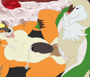 after_sex anal anthro belly big_butt big_penis black_foreskin black_glans black_penis bodily_fluids body_hair butt butt_heart cum cum_in_ass cum_in_mouth cum_inside cum_on_own_tongue cum_on_self cum_on_tongue duo facial_hair foreskin genital_fluids genitals glans humanoid_genitalia humanoid_penis internal male male/male mature_anthro mature_male orgasm pecs penis red_glans red_penis tongue tongue_out isamu_yoshi nintendo pokemon chesnaught generation_2_pokemon generation_6_pokemon legendary_pokemon pokemon_(species) raikou shiny_pokemon absurd_res character_request hi_res