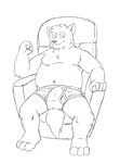 3_toes 4_fingers anthro arm_tuft biped briefs bulge chair chest_tuft clothed clothing detailed_bulge ear_tuft feet fingers fist furniture genital_outline half-closed_eyes looking_at_viewer male narrowed_eyes overweight overweight_anthro overweight_male penis_outline recliner simple_background sitting solo toes topless tuft underwear underwear_only white_background heyitscousindave cousin_dave canid canine canis coyote mammal 2020 black_and_white digital_media_(artwork) hi_res monochrome sketch