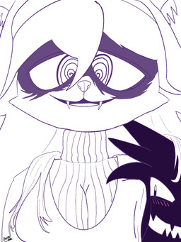 accessory anthro big_breasts blush blush_lines breast_squish breasts clothed clothing dress duo female hair hair_accessory hairband inner_ear_fluff kemono long_hair looking_at_breasts looking_at_viewer looking_down looking_down_at_viewer male smile smiling_at_viewer spiral spiral_eyes squish sweater topwear tuft turtleneck drow462 nintendo pokemon hex_maniac hex_nyaniac_(word360) felid feline generation_1_pokemon ghost haunter mammal pokemon_(species) spirit 3:4 hi_res