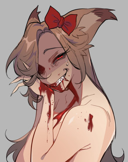accessory blood blood_on_mouth blood_on_teeth bodily_fluids bow_(feature) bow_accessory bow_ribbon breasts fangs female hair_accessory hair_bow hair_ribbon looking_at_viewer nude red_eyes ribbons solo teeth glacierclear foxtrot_(glacierclear) strawberry_cheesecake_(glacierclear) animal_humanoid canid canid_humanoid canine canine_humanoid fox_humanoid humanoid mammal mammal_humanoid vampire 2022 digital_media_(artwork) hi_res
