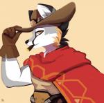 cape cigar clothing hat headgear headwear simple_background solo jigglet blizzard_entertainment overwatch cole_cassidy canid canine fox grey_fox mammal urocyon hi_res