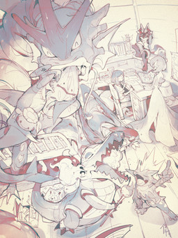 3_toes 4_fingers action_pose ambiguous_gender annoyed award bag barbel_(anatomy) bed bed_sheet bedding biped bodily_fluids book bottomwear breath_powers chair claws clothed clothed_female clothed_human clothing cross-popping_vein drawer duo elemental_manipulation eyes_closed fangs feet female fighting_over_plushie fingers fire fire_breathing fire_manipulation fish_tail flesh_whiskers floor frill_(anatomy) furniture group hair hands_on_ears head_crest head_frill holding_object holding_pen holding_plushie holding_staff inside lamp looking_at_another looking_at_book looking_at_object lying mouth_closed mouth_hold object_in_mouth on_bed on_chair open_book open_mouth open_smile pants pen photo picture_frame plushie pokeball pose poster shirt singing sitting sitting_on_chair smile solo staff standing sweat sweatdrop table teeth toe_claws toes tongue_showing topwear trophy wall_(structure) winged_arms wings wood wood_floor chiayeeee nintendo pokemon amped_toxtricity fuecoco garchomp gardevoir generation_1_pokemon generation_3_pokemon generation_4_pokemon generation_8_pokemon generation_9_pokemon gyarados human lucario magikarp mammal pokemon_(species) riolu skeledirge species_request toxtricity 2024 absurd_res chromatic_aberration digital_drawing_(artwork) digital_media_(artwork) hi_res picture_in_picture restricted_palette signature