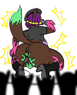 beret big_butt black_coded boots brown_body brown_fur butt clothing crowd dreadlocks electronics female footwear fur genitals green_markings green_pubes group hair hat headgear headwear high_heeled_boots high_heels huge_butt hyper hyper_butt improvised_sex_toy markings microphone microphone_in_pussy penetration pink_markings presenting presenting_hindquarters pubes purple_hair shirt shoes simple_background t-shirt tail topwear vaginal vaginal_penetration vulva frooby splatters_(frooby) chipmunk ground_squirrel mammal rodent sciurid 2018 digital_drawing_(artwork) digital_media_(artwork)