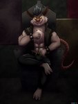 anthro bottomwear clothing detailed_background grey_body humanoid_hands male muscular muscular_male pants sitting solo anilover16 brok_the_investigator cowcat_games squealers_chief mammal murid murine rat rodent 2023 3:4 absurd_res hi_res