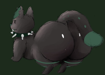 annoyed big_butt big_tail butt collar dark_body ear_tuft feral fur fur_markings green_background green_fangs green_markings huge_butt huge_tail male markings quadruped simple_background slightly_chubby solo spiked_collar spikes tail thick_thighs tuft nauiho jejero felid feline mammal 2025 digital_drawing_(artwork) digital_media_(artwork)