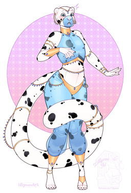 andromorph anthro armlet black_spots blush fur harem_jewelry harem_outfit harem_veil intersex markings membrane_(anatomy) solo spots spotted_arms spotted_chest spotted_face spotted_hips spotted_legs spotted_markings spotted_shoulders spotted_tail spotted_thighs surprised tail tail_markings thick_thighs webbed_hands white_body white_fur wide_hips lillymoo phoex mammal mink mustelid musteline true_musteline absurd_res hi_res andromorph_(lore)