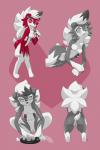 anthro breasts female feral genitals heart_symbol looking_at_viewer pink_background pussy simple_background solo fullfolka nintendo pokemon canid canine echinoderm generation_7_pokemon lycanroc mammal marine midnight_lycanroc pokemon_(species) pyukumuku hi_res