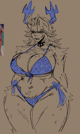 angry anthro antlers big_breasts breasts choker clothing collar female frown horn huge_breasts huge_thighs jewelry lingerie mature_female necklace scowl solo spiked_collar spikes thick_thighs katztonight deltarune undertale_(series) carol_holiday deer mammal hi_res