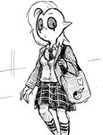 bag bottomwear breasts clothed clothing female fingers footwear freckles hair humanoid_pointy_ears necktie noseless not_furry pointy_ears school_uniform skirt socks solo standing uniform itimu disney wander_over_yonder lord_dominator alien alien_humanoid humanoid 2015 monochrome