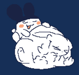 >_< ambiguous_gender ambiguous_pred belly belly_on_ground big_belly big_ears biped black_ears bloated cheek_spots clenched_eyes eyes_closed face_imprint featureless_arms feet foot_imprint fully_inside hand_imprint hand_on_belly hand_on_own_belly huge_belly hyper hyper_belly imprint long_ears monotone_arms monotone_belly monotone_face monotone_feet noseless open_:3 open_mouth open_smile orange_cheeks satisfied scut_tail short_arms short_legs short_tail simple_background sitting sitting_on_ground size_difference smaller_ambiguous smaller_pred smile soft_vore solo struggling struggling_prey tail transparent_background unseen_prey unwilling_prey vore white_arms white_belly white_body white_face white_feet white_tail meatcanister tamagotchi daniel_(meatcanister) lagomorph leporid mammal mimitchi tamagotchi_(species) waddling_head 2026 alpha_channel digital_media_(artwork) english_description full-length_portrait pixel_(artwork) portrait female_(lore) male_(lore)