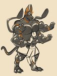 4_arms 4_pecs anthro latex male multi_arm multi_limb multi_pecs multifur pecs piercing sarong solo standing tentacles snakepecs dungeons_and_dragons hasbro wizards_of_the_coast animate_inanimate canid canine canis displacer_beast jackal living_latex mammal 3:4 absurd_res hi_res