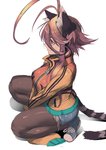 bottomwear breasts brown_hair clothing crouching female footwear hair high-angle_view shoes shorts simple_background smile solo white_background nekoarashi yagatake_arashi animal_humanoid cat_humanoid felid felid_humanoid feline feline_humanoid humanoid mammal mammal_humanoid 2017