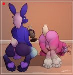 anthro anus balls butt dildo duo genitals male male/male nude paws recording sex_toy simple_background spinal22 arashi_kumo aster_nova lagomorph leporid mammal rabbit