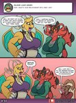 2020 3_fingers 5_fingers antennae_(anatomy) anthro ask_blog big_breasts breasts brown_body brown_eyes brown_fur cinny_the_incineroar claws cleavage clothed clothing collar comic crossed_arms dialogue dialogue_box dragon_wings dragonite english_text eyewear female fingers fur generation_1_pokemon generation_4_pokemon generation_7_pokemon glasses green_body green_eyes grey_body grey_fur group incineroar lipstick lopunny makeup mammal markings matilda_the_lopunny mature_anthro mature_female midriff multicolored_body multicolored_fur nintendo non-mammal_breasts patreon patreon_logo pink_nose pokemon pokemon_(species) puff_the_dragonite purple_lipstick red_body red_fur red_nose ring_(marking) ringed_tail scalie shirt size_difference sketchybug speech_bubble striped_markings striped_tail stripes tail tail_markings tank_top text topwear two_tone_body url yellow_body yellow_sclera