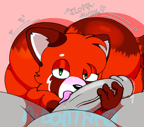 anthro ass_up bedroom_eyes big_butt big_penis butt butt_jiggle duo fellatio femboy first_person_view fur genitals green_eyes grey_body jiggling licking looking_at_viewer male male/male narrowed_eyes oral penile penis penis_lick red_body red_fur seductive sex tongue aidantheredpanda aidan_the_red_panda anonymous_character ailurid mammal red_panda hi_res