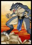 angry anthro atavist black_border border bottomwear claws clothed clothing digitigrade green_eyes loincloth male open_mouth skimpy solo teeth topless tracy_j._butler ironclaw_(rpg) beagan canid canine canis mammal wolf traditional_media_(artwork)