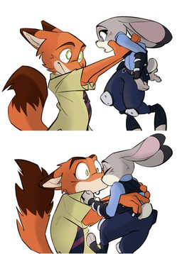 anthro clothing duo female green_eyes interspecies kiss_on_lips kissing knee_pads lifting_another male male/female necktie police police_uniform purple_eyes scut_tail short_tail smile surprised tail uniform bl394 disney zootopia judy_hopps nick_wilde canid canine european_rabbit fox lagomorph leporid mammal oryctolagus rabbit red_fox true_fox 2025 absurd_res hi_res