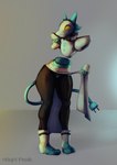 anthro blue_hair blush cable_tail clothed clothing clothing_lift dress dress_lift electrical_plug_tail female fingers floating_hands floating_torso fur genitals hair machine nude pussy simple_background smile solo standing tail thick_thighs wide_hips yellow_eyes hofi-peak deltarune undertale_(series) tasque_manager android felid feline mammal robot absurd_res hi_res