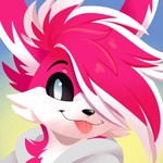 1:1 ambiguous_gender anthro black_nose blep eyebrows feve fur hair looking_at_viewer male multicolored_body multicolored_ears multicolored_fur multicolored_hair one_eye_obstructed pink_body pink_fur pink_hair side_view simple_background solo species_request tongue tongue_out two_tone_body two_tone_fur white_body white_fur white_hair