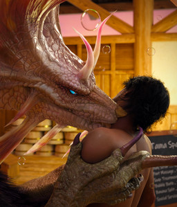 ambiguous_gender big_claws bite black_hair blue_eyes bubble claws detailed_background duo feral fin fur hair half_naked holding_another inside larger_ambiguous larger_feral licking male neck_bite neck_lick nibbling pupils purple_body purple_fur scales size_difference slit_pupils smaller_human smaller_male teeth tender text tongue white_body white_scales yellow_tongue ivorylagiacrus blender_cycles capcom monster_hunter human leviathan_(mh) mammal mizutsune scalie 2025 3d_(artwork) absurd_res blender_(artwork) digital_media_(artwork) english_text hi_res