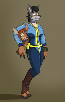 anthro black_hair blue_clothing blue_topwear clothed clothing cloven_hooves collar countershading detachable detachable_head duo female fully_clothed green_body green_countershading grey_body grey_countershading hair head_swap holding_head holding_own_head hooves legwear male modular orange_hair purple_clothing purple_legwear topwear g472y european_mythology irish_mythology mythology canid canine canis deer dullahan mammal wolf 2023 absurd_res hi_res
