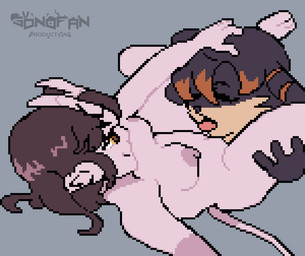 anthro duo eyes_closed female genitals horn humanoid_genitalia humanoid_vulva leg_hug leg_wrap licking looking_pleasured lying lying_on_ground male male/female nude on_back on_ground oral simple_background smile spread_legs spreading tongue vulva sonofan humanoid animated